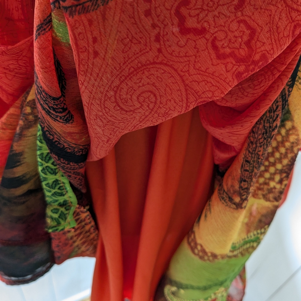 Red and Green Bohemian Tunic Dress/Beach Cover Up/Topper - Picture 4 of 5